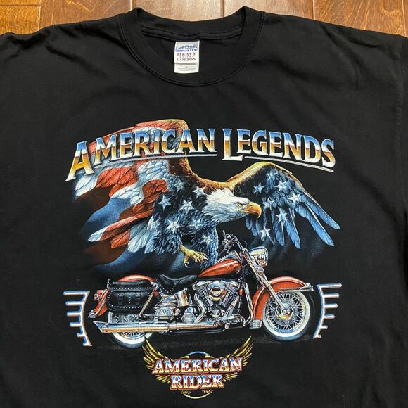 Gildan Vintage Y2K American Legends Eagle Motorcycle Graphic Tee Black Mens XL - Picture 2 of 7
